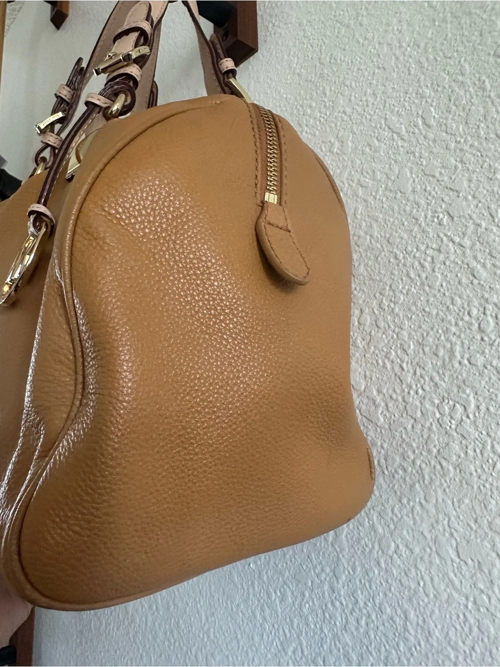 Michael Kors Grayson Leather Satchel Bag Luggage Brown Gold Hardware